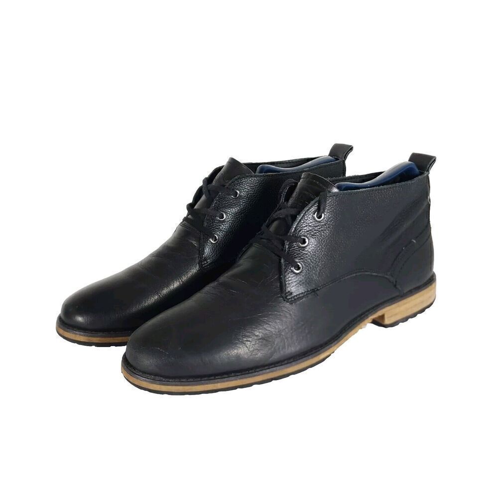 Andrew Marc Men's Nykanel US 11 Black Leather Lace-Up Ankle Chukka Boots